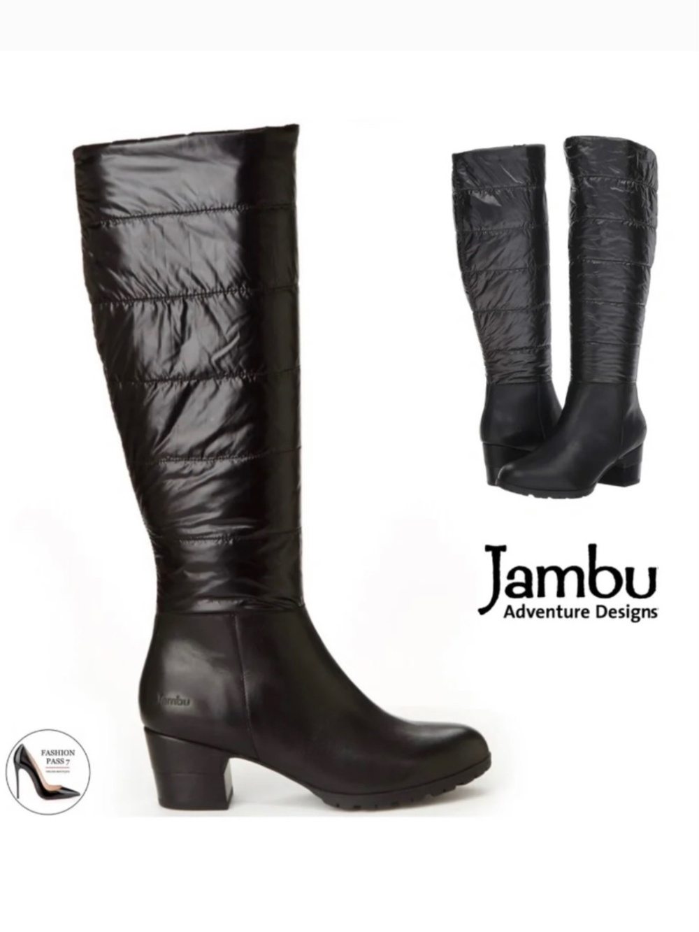 Jambu MAYFAIR Woman’s Black Water Resistant Leather Quilted Knee High Boots 6.5